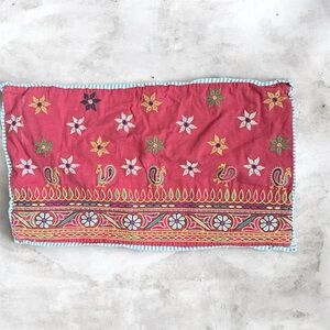 Pottery Barn Embroidered Etta Red Tapestry Floral Design Pillow Slip Cover 16x26